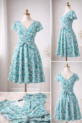 Vestido Lane Bryant Verde Turquesa Estampado con Lazo en Cintura