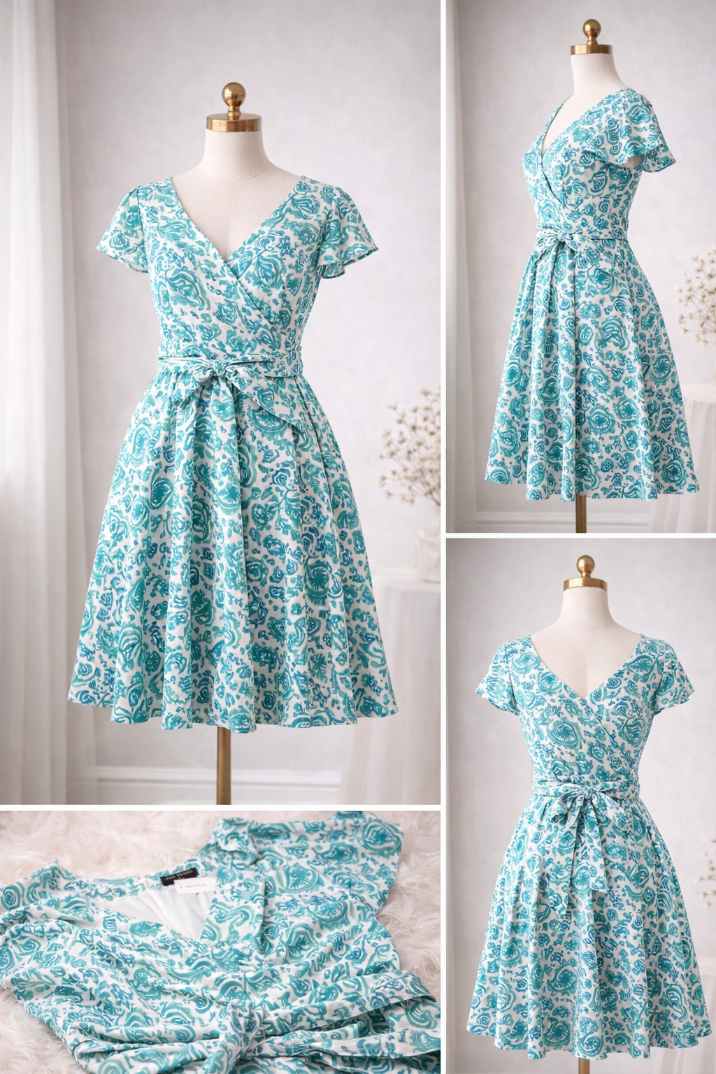 Vestido Lane Bryant Verde Turquesa Estampado con Lazo en Cintura