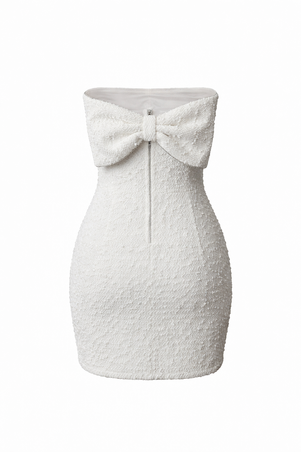 Francesca’s Vestido Strapless Blanco Texturizado con Detalle Elegante