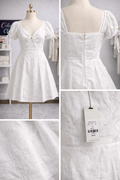 Vestido Francesca’s Blanco Bordado con Manga Abullonada y Escote Corazón
