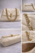 Bolsa ALDO Acolchada Color Crema con Cadena Dorada Elegante