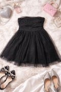 Vestido Francesca’s Negro Strapless de Tul con Brillo Sutil