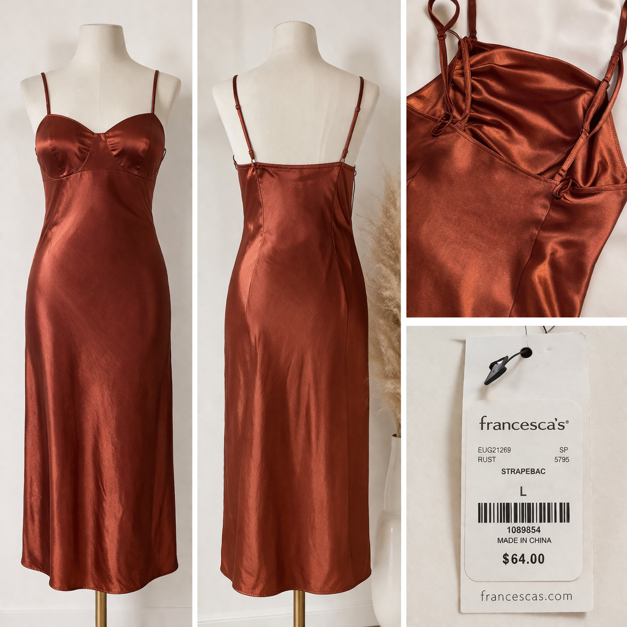Francesca’s Vestido Satinado Color Cobre Elegante con Tirantes