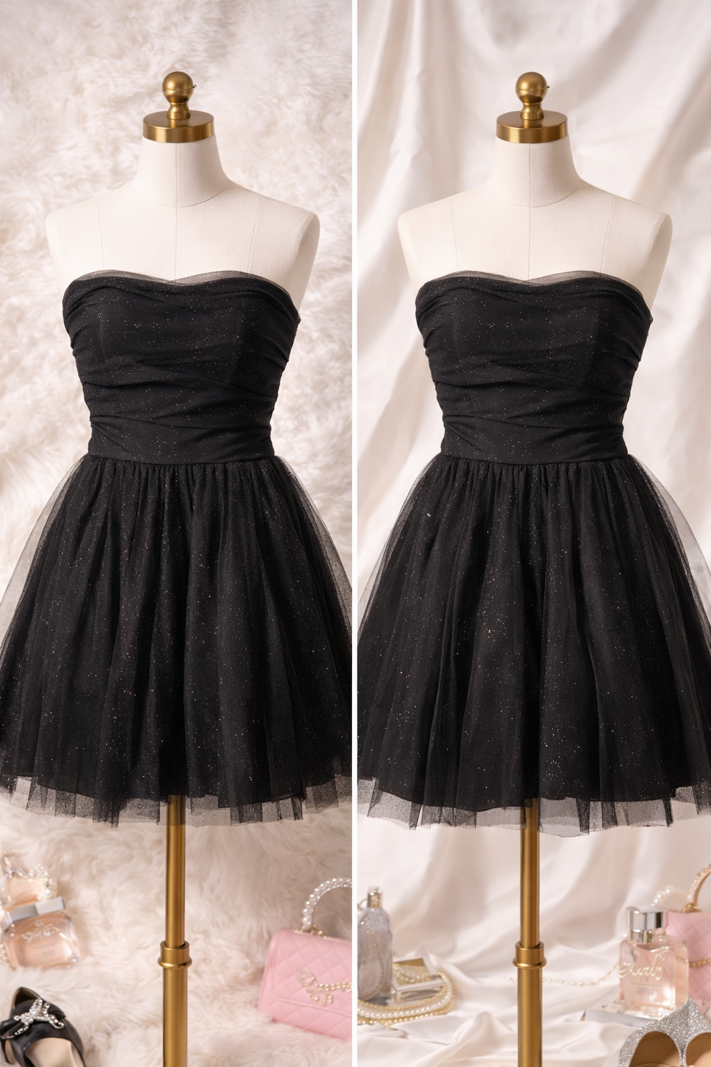 Vestido Francesca’s Negro Strapless de Tul con Brillo Sutil