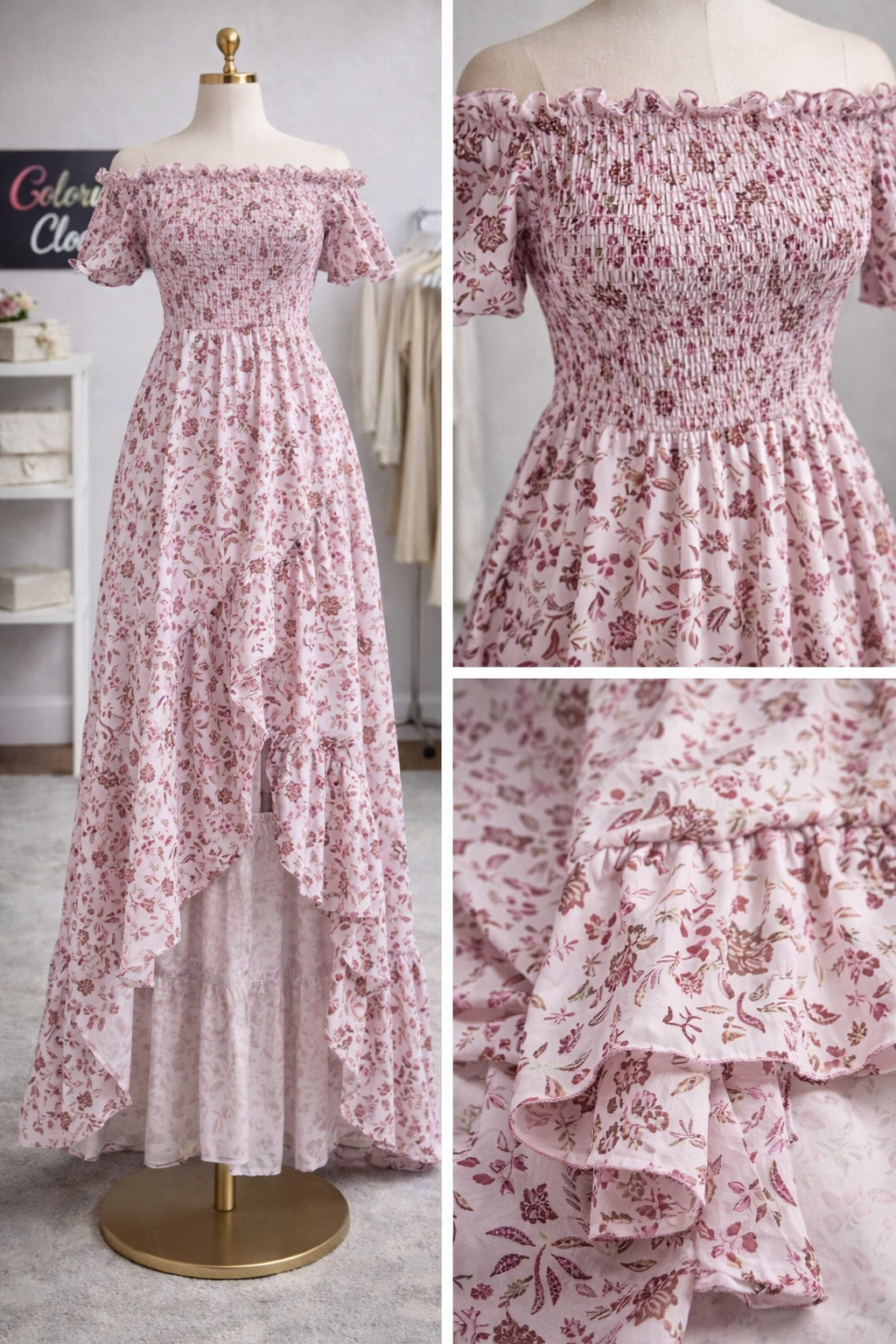 Vestido Francesca’s Floral Rosa Off Shoulder con Diseño Asimétrico