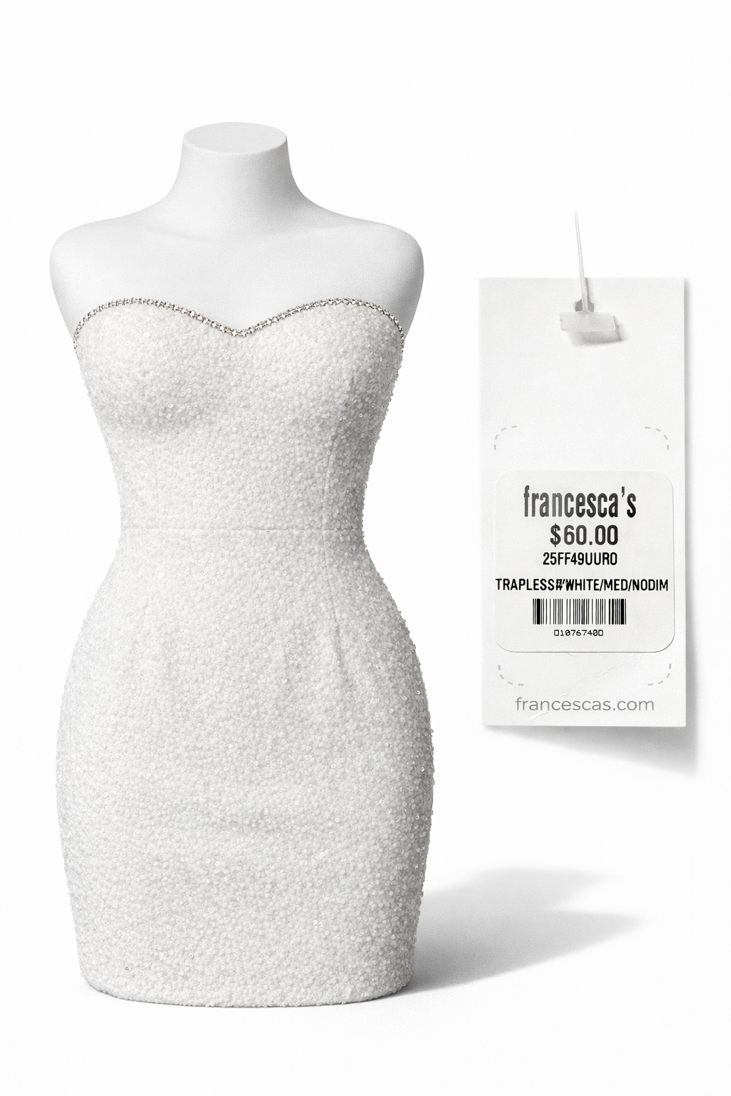 Francesca’s Vestido Strapless Blanco Texturizado con Detalle Elegante